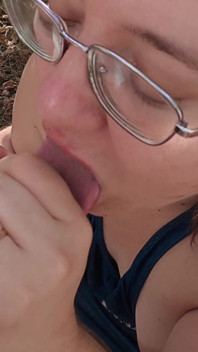 Outdoor Village Blowjob - Glasses Girl Lets the Load Run From Her Mouth
