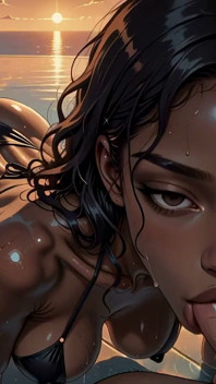 Stressed Boss Gets His Cock Wet in the Sunset Infinity Pool with Ebony Bikini Babe [ai Generated]
