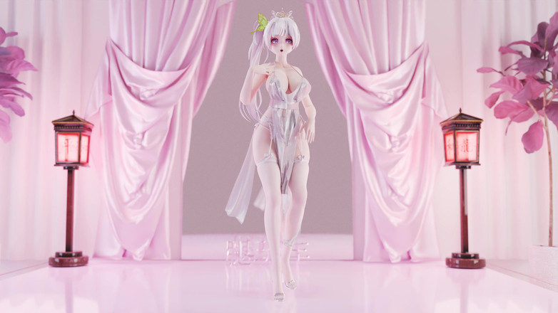 MikuMotion: Słaby dźwięk erotyczny szelek biała jedwabna bielizna przezroczysta sukienka