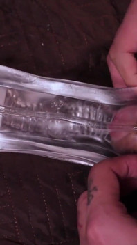 Big Hairy Cock Stepdaddy Fucking a Transparent Fleshlight and Filling It with Cum