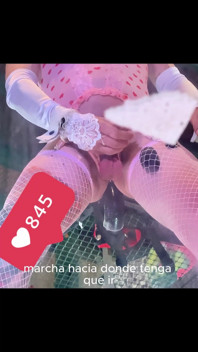 Różowa pończocha bielizna Shemale Jazda czarny dildo na ścianie