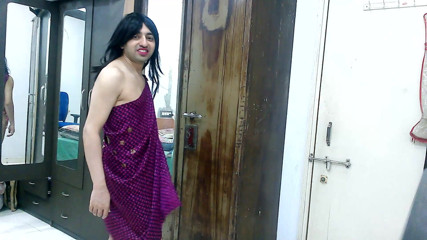 Cute & Nude Crossdresser: Nude-Hot sissy crossdresser femboy Sweet Lollipop trying DIY beachwear made...