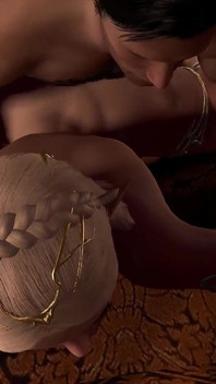 Quente loira elf cara para baixo anal na cama: 3D porn