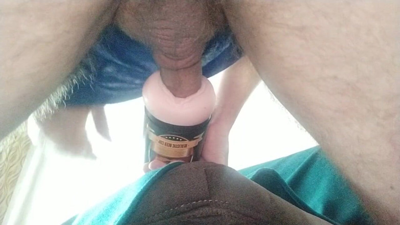 Hot guy solo: Horny gay fucks flashlight, moans and cums inside toys (close up)