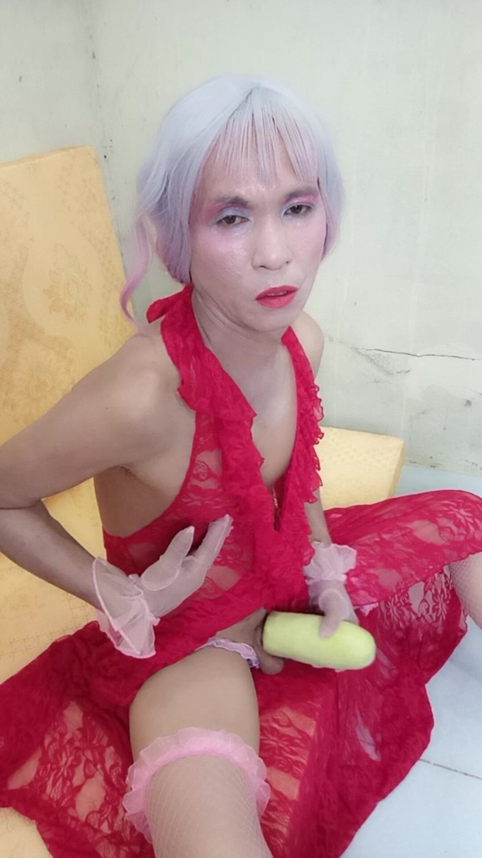 nguyen dang thien tri: Transgender Le Wearing a Sexy Dress Erotic Masturbating with a...