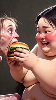 Skinny Girl Getting Fed by Huge Fat Woman - Contrast Feeding Fetish