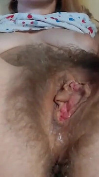 Very Hairy Pussy Opening and Gaping Close up