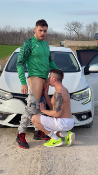 Outdoor Blowjob Next to the Car in the Middle of the Fields