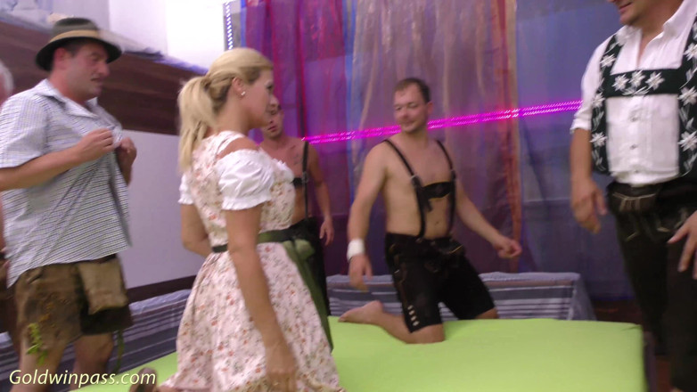 Goldwin pass: Busty german blonde rough fisted at our lederhosen gangbang party