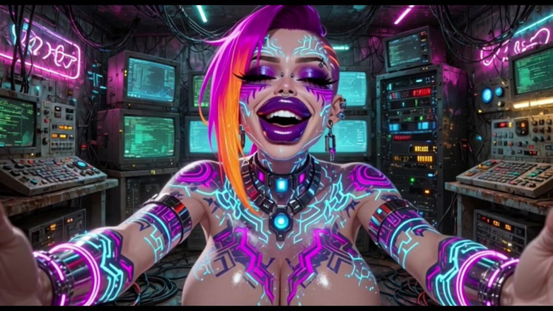 Hot girl dancing: Cyberpunk Style Women Melantun Buah dada, Animasi Ai