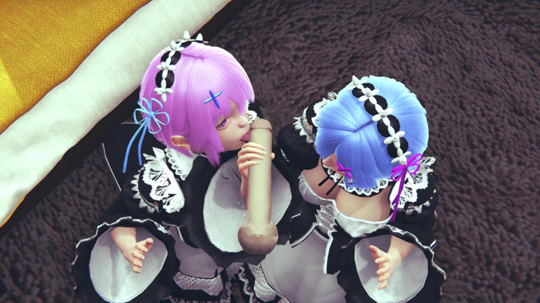 Waifu club 3D: Ram a Rem spolu lízají velkého ptáka