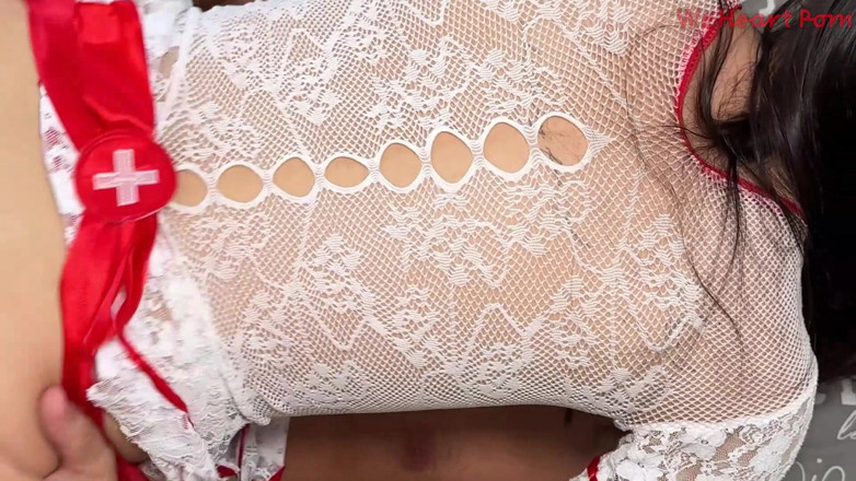 We heart Pron: Sexy Brunette Asian in White Lace and Stockings Gets Pounded...