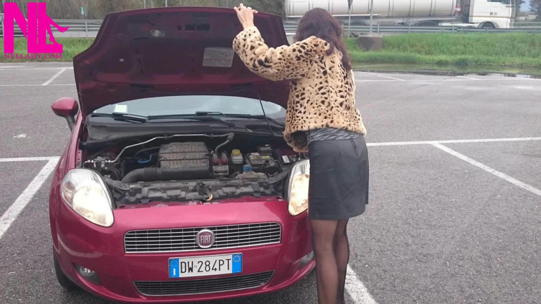 Nyllady: Sexy Speedy Driving in Patent Black Pumps and Seamed Black...