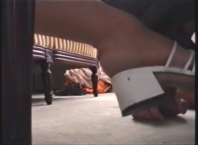Foot Girls: White High Heels Worshipped by Slave in Close up Video