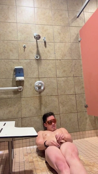 Barenakedmuscles Owns the Gym Shower - Pecs, V-taper, Tight Ass, Then He Cums