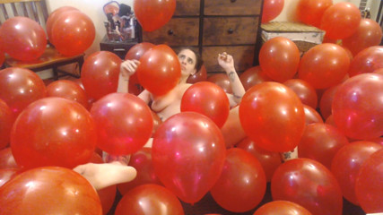 Abby Anna: Big bundle of red balloons nude