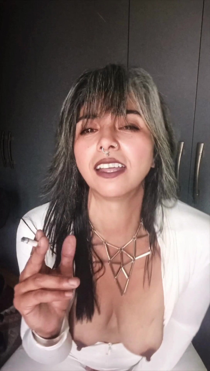 Casia Castro: White Outfit Smqoking Instructions - Topless Tease