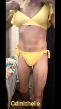 Cdmichelle Wearing Sexy Tan and Yellow Swimsuit