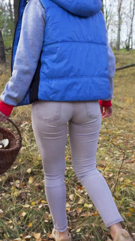 Milf In Tight Pants Collecting Mushrooms In The Woods Ass Fetish