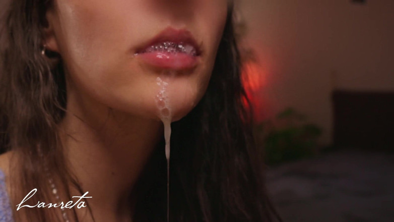 Lanreta: Closeup Sloppy Blowjob - Mouthfucking with Cum in Closed Mouth