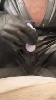 Black Leather Vibrating Toy Cock Fondle & Nipple Play