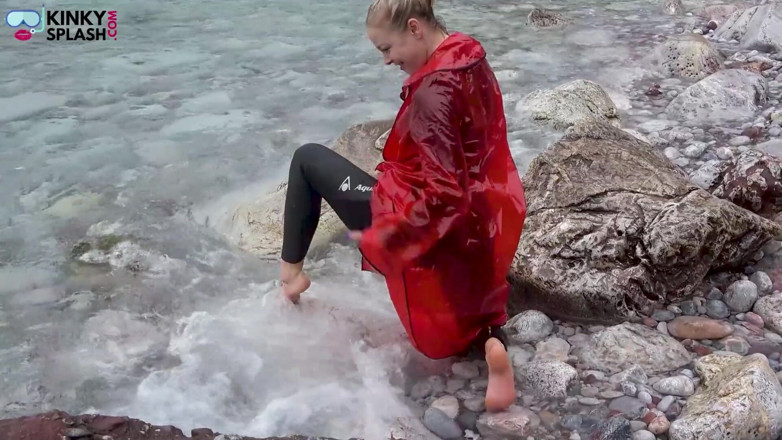 UKCuteGirl Lucy Lauren: Shiny Pvc Over Neoprene Wet Beach JOI &amp; Play