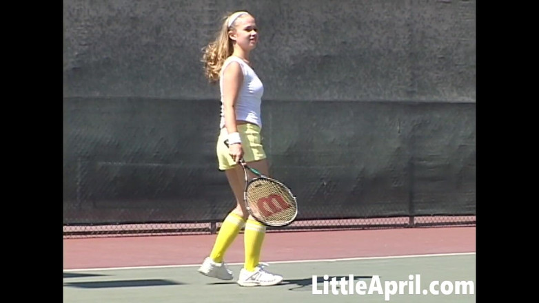 Little April: Sexy Teen Girl Little April Playing Tennis