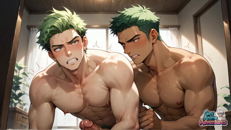 Gay Anime Adventures: Úžasné XXX porno Sexy zelenovlasý chlap má krémový výstřik do...