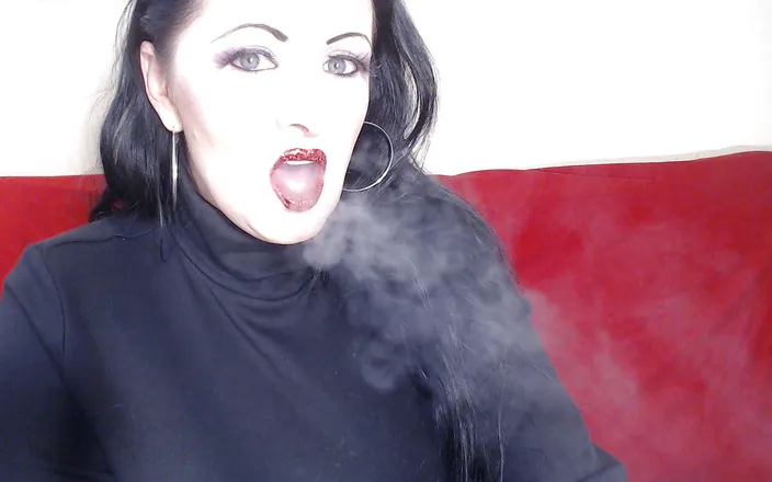Abby Anna: Closeup smoking red glittered lipstick
