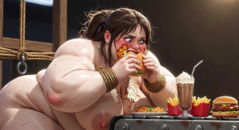YOUR BEST FANTASY: An seil gebunden, fette feedee-gorging-session auf den knien