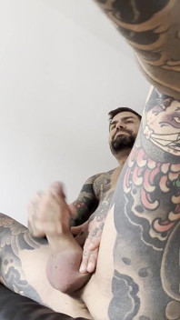 Tattooed Spanish Shows Ass and Jerks off