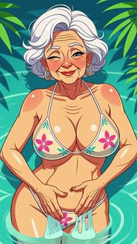 Flirtig animerad mormor i bikini