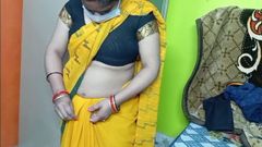 Manjushukla: Indian Beautiful Bhabhi in Yellow Color Sari.