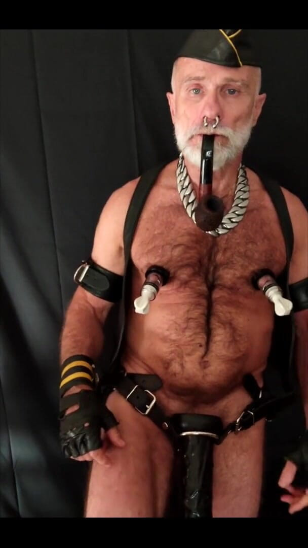 Stepdad Playing with Strap-on While Smoking His Pipe (Muscles Cigar FFPig)