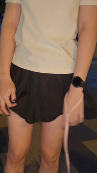 Caged Sissy with Anal Toy Walking the Cat