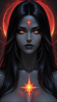 Shadow assassine, kriegerin, frau mit schwarzen haaren und amber augen, dunkles fantasy-porträt, ai art-diashow