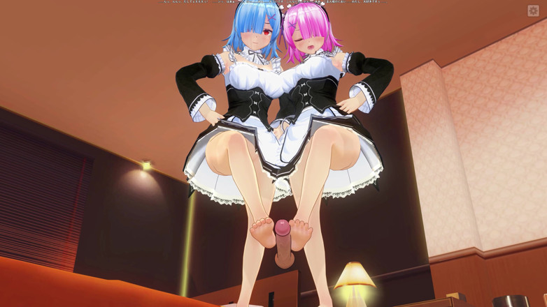 H3DC: HENTAI 3D CU VEDERE LA PERSOANA 1. Rem și Ram îți masturbează cu picioarele...