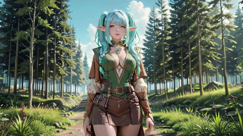 Seraphina Vale: Fantasia nella foresta! Elfo blu inginocchia, elfo verde provocante, Magia...