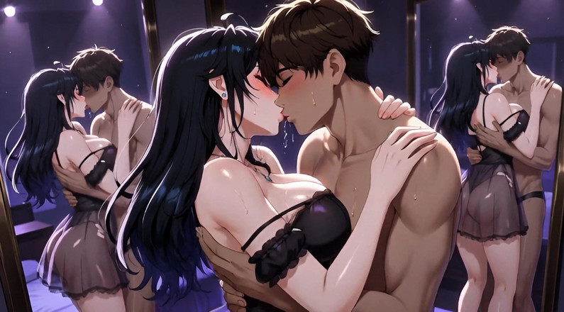 Stories&Anime: 지저분한 혀 키스를 위해 몰래 빨아주는 새엄마