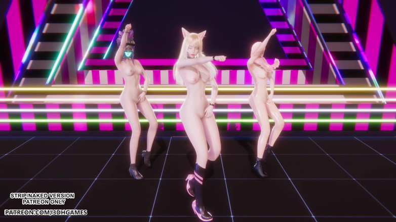 3D-Hentai Games: Blackpink - การเต้นแก้ผ้าเซ็กซี่ของ Ahri Akali Seraphine