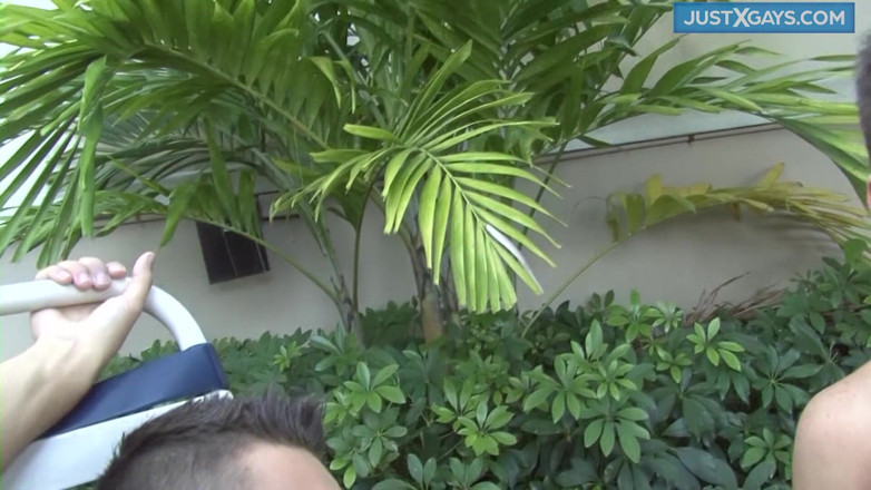 Just x gays: Blowing my friend on the sun lounger