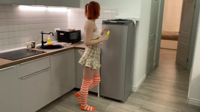 Sheryl X Sinclair: Girl with Ponytails Cleaning Her Flat Without Panties!