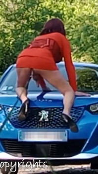Outdoor Exhibition Pissing and I Jerk off Untill Anal Orgasm by the Road on Car Hood
