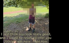 Random Straight Hairy Muscle Runner Convinced to Get His First Male Blowjob