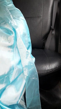 Asian Cross Masturbate and Cum Wearing Satin Shiny Blue Gown