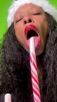 Close-up Candy Cane Lick, Gag and Spit