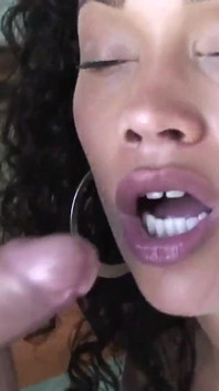 Ebony Cassidy Clay with natural tits gives deep blowjob and fucks with white cock