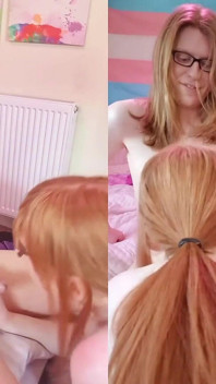 Submissive Trans Redhead Gives a Sloppy Blowjob Her Dommy Redhead Trans Girlfriend