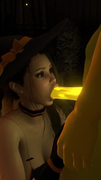 Sexy Witch Sucking the Pumpkinhead on Halloween