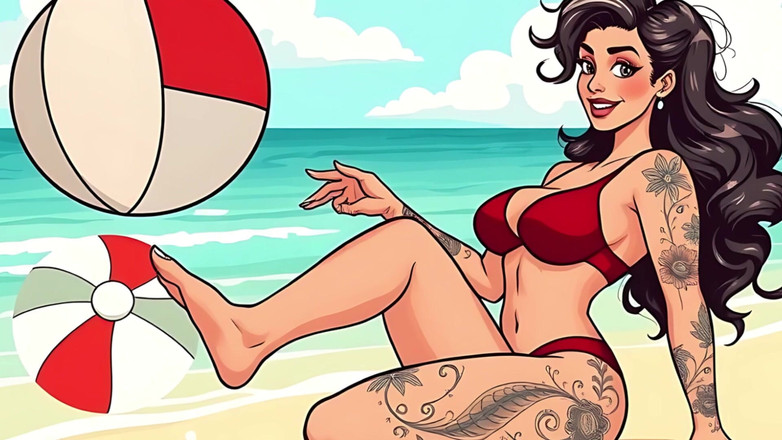 AI Porn: Cewek-cewek seksi bertato lagi asik muasin memeknya pakai bikini